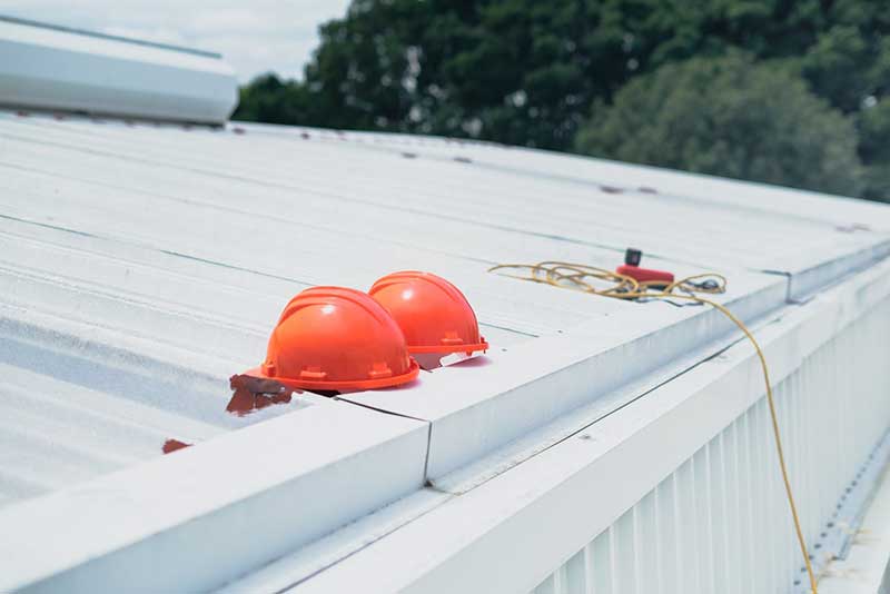 Safety helmets on a rooftop