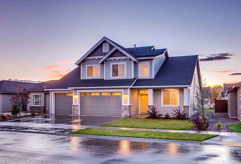 house with a blue roof
